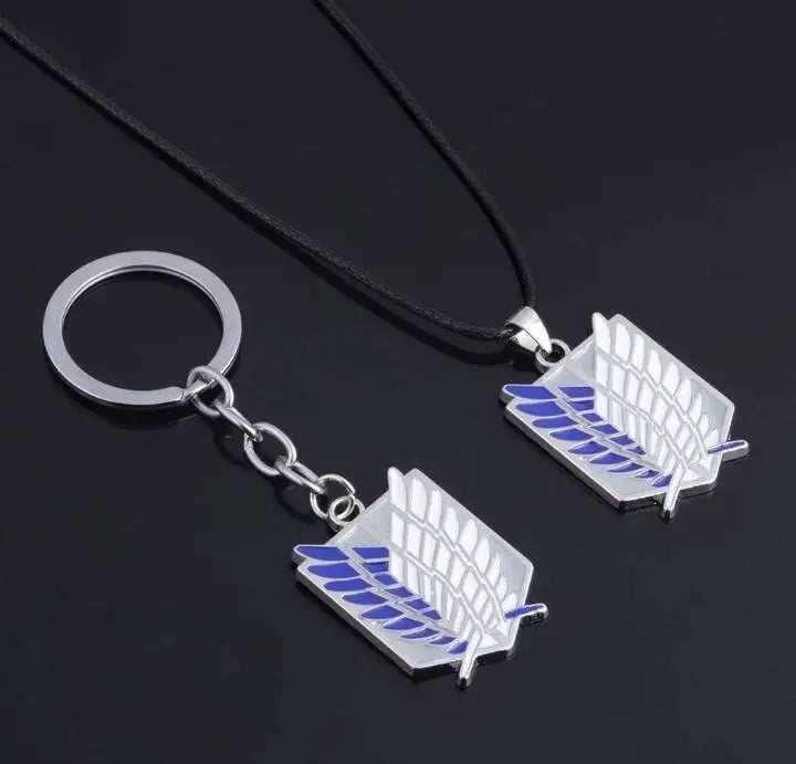 2pc Wings Of Urgent Freedom Scout Legion, Stationery Squad Pendant Anime Jewelry Attack On Titan Necklace Keychain - JettsJewelers