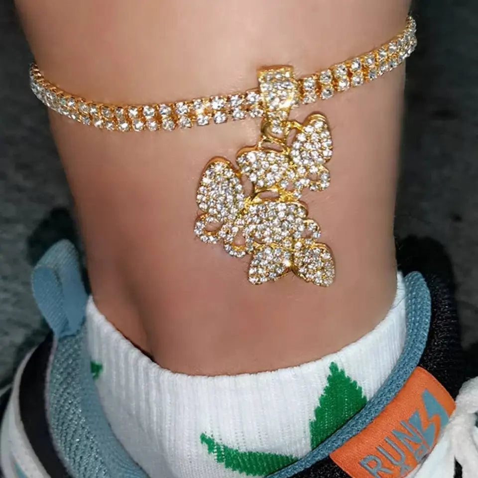 3 Butterfly Rhinestones Anklet Foot Jewelry for Women Beach Barefoot Chain Bracelet On the Leg Accessories Gift - JettsJewelers