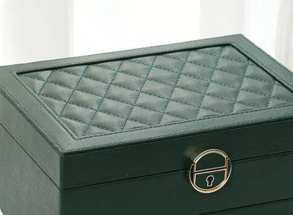 3 Layer Large Jewelry Storage Case, PU Leather Jewellery Organizer Holder with Lock Removable Ring and Earring Organizer for Necklace - JettsJewelers