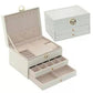3 Layer Large Jewelry Storage Case, PU Leather Jewellery Organizer Holder with Lock Removable Ring and Earring Organizer for Necklace - JettsJewelers