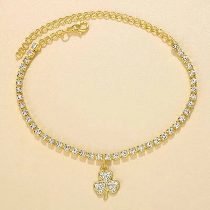 3 Leaf Clover Rhinestones Anklet Foot Jewelry for Women Beach Barefoot Chain Bracelet On the Leg Accessories Gift - JettsJewelers