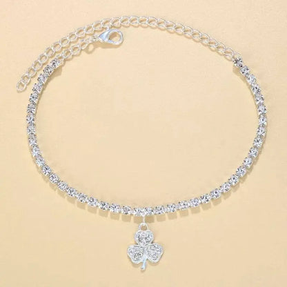 3 Leaf Clover Rhinestones Anklet Foot Jewelry for Women Beach Barefoot Chain Bracelet On the Leg Accessories Gift - JettsJewelers