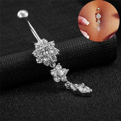 3 Pc Flower Belly Ring, Belly Dancing jewelry, surgical steel Dangle, Gift for her, Sexy Belly Ring - JettsJewelers