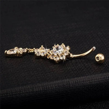 3 Pc Flower Belly Ring, Belly Dancing jewelry, surgical steel Dangle, Gift for her, Sexy Belly Ring - JettsJewelers