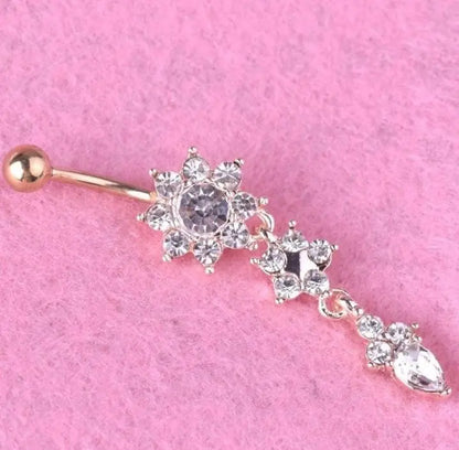 3 Pc Flower Belly Ring, Belly Dancing jewelry, surgical steel Dangle, Gift for her, Sexy Belly Ring - JettsJewelers