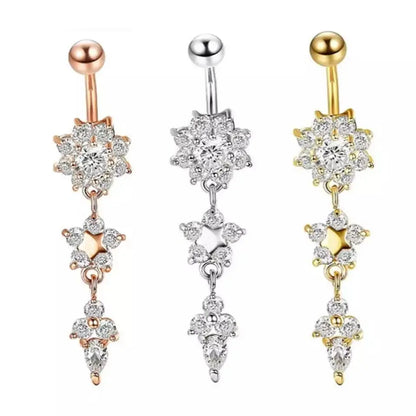 3 Pc Flower Belly Ring, Belly Dancing jewelry, surgical steel Dangle, Gift for her, Sexy Belly Ring - JettsJewelers