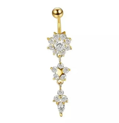 3 Pc Flower Belly Ring, Belly Dancing jewelry, surgical steel Dangle, Gift for her, Sexy Belly Ring - JettsJewelers