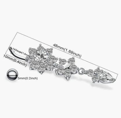 3 Pc Flower Belly Ring, Belly Dancing jewelry, surgical steel Dangle, Gift for her, Sexy Belly Ring - JettsJewelers