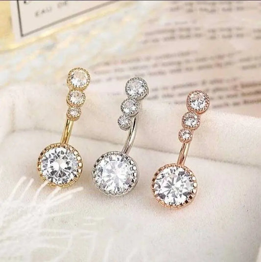 3 pc 14G Sterling Silver, Gold, Rose Gold Navel Piercing Dangle Jewelry Zircon Belly Button Ring Cute Sexy Body Piercing Jewelry - JettsJewelers