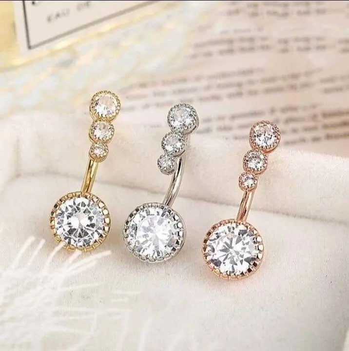 3 pieces 14G Platinum, Gold, Rose Gold Navel Piercing Dangle Jewelry Zircon Belly Button Ring Sexy Body Piercing Jewelry Surgical Steel JettsJewelers