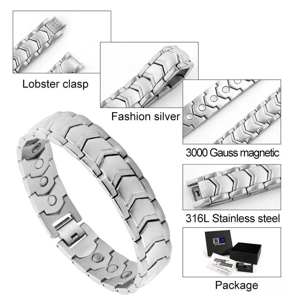 316L Stainless Steel Therapy Link Bracelet for Men And Women, Pain Relief for Arthritis and Carpal Tunnel - Magnetic Bracelets JettsJewelers
