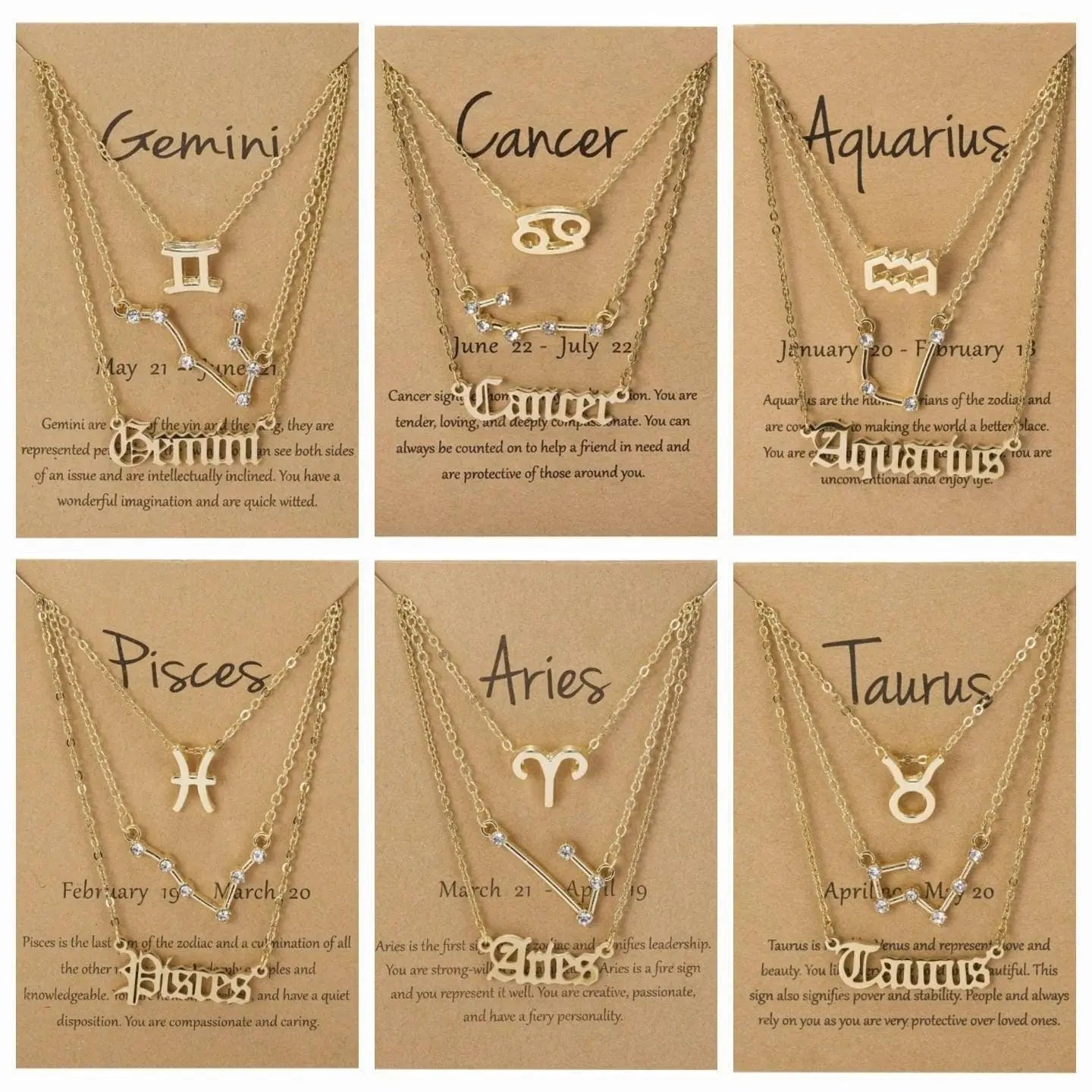3Pcs Constellation Zodiac Layer Necklaces for Women Girls, Retro 14K Gold Plated 12 Constellation Pendant Necklace Exquisite Constellation - JettsJewelers