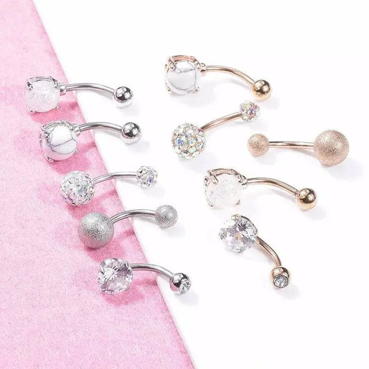 5 pieces Belly Button Rings Stainless Steel 14G CZ Opal Navel Rings Barbells Women Girls Belly Piercing Jewelry JettsJewelers