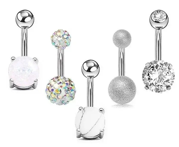 5 pieces Belly Button Rings Stainless Steel 14G CZ Opal Navel Rings Barbells Women Girls Belly Piercing Jewelry JettsJewelers