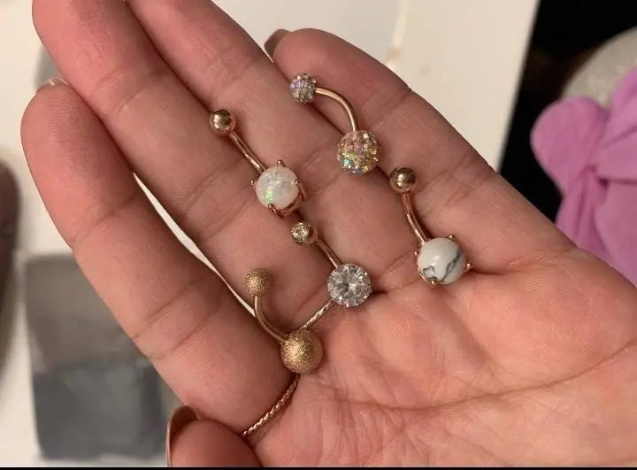5 pieces Belly Button Rings Stainless Steel 14G CZ Opal Navel Rings Barbells Women Girls Belly Piercing Jewelry JettsJewelers