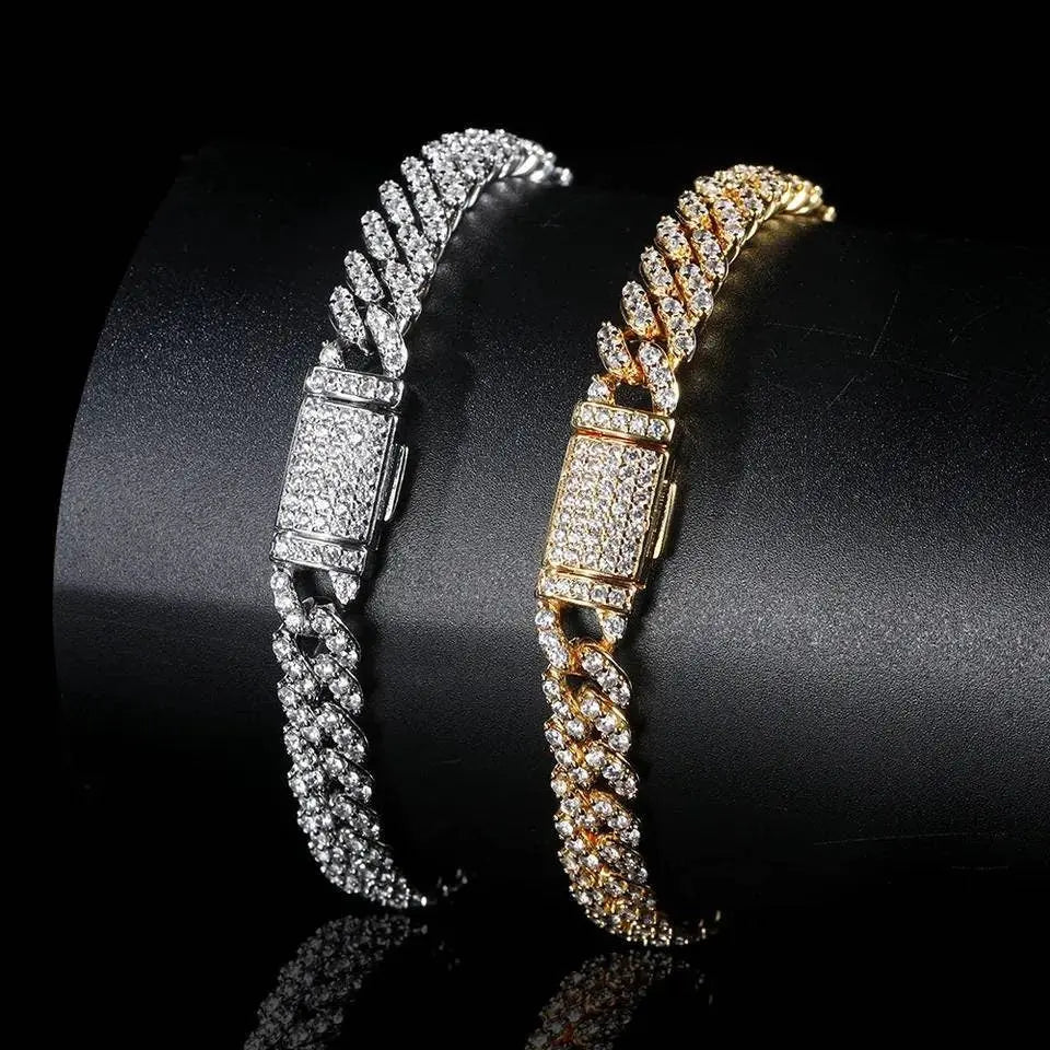 6/8mm Iced Out Chain Cuban Link Diamond Chain Bracelet 18k Gold/White/Rose Gold Plated Miami Bling Drip Chains and Bracelets JettsJewelers