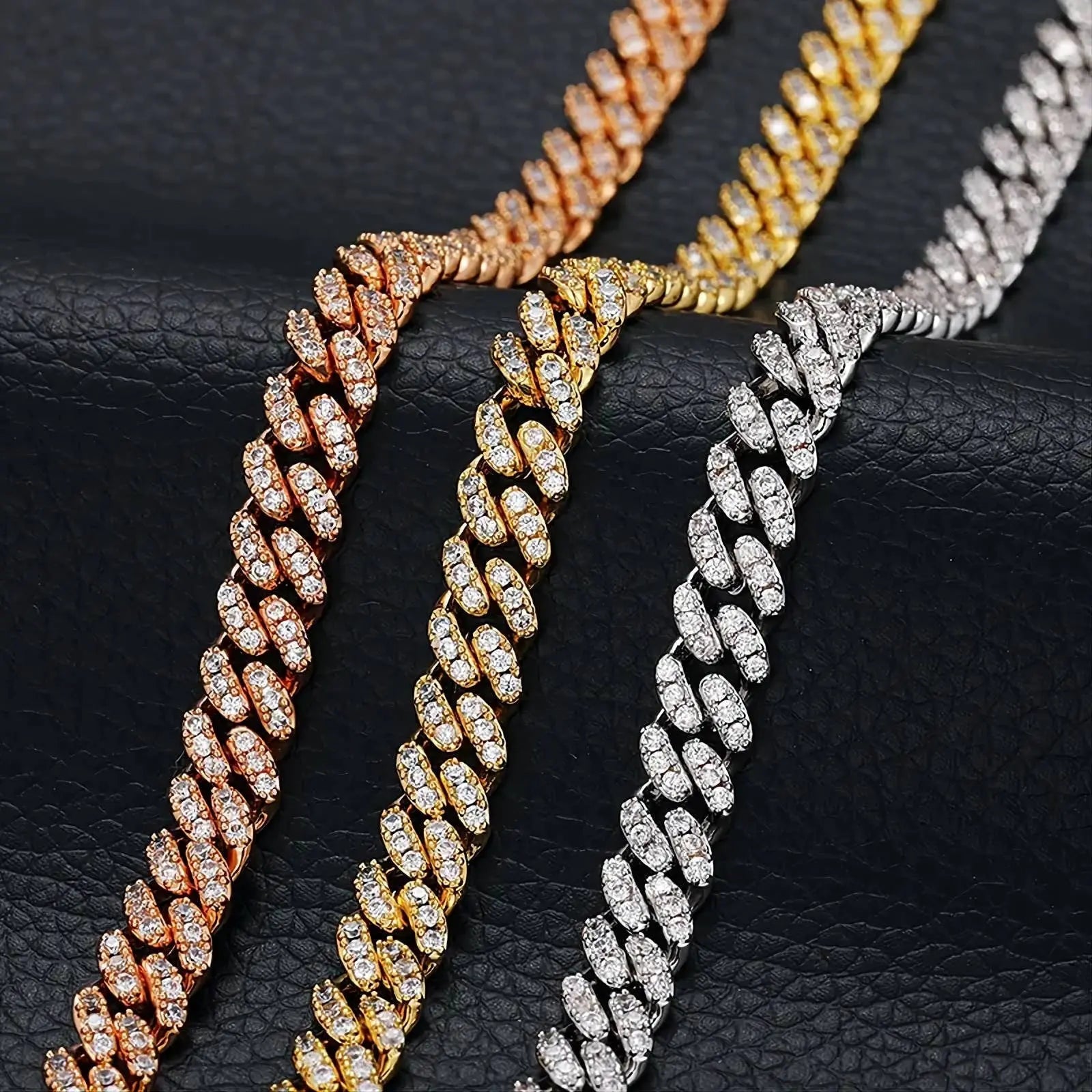 6/8mm Iced Out Chain Cuban Link Diamond Chain Bracelet 18k Gold/White/Rose Gold Plated Miami Bling Drip Chains and Bracelets JettsJewelers
