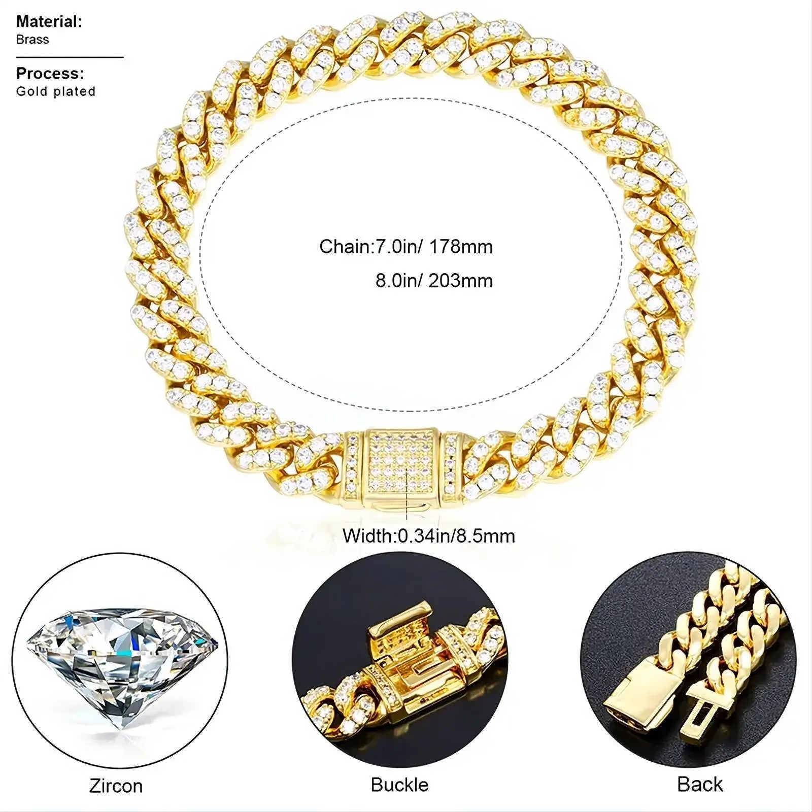 6/8mm Iced Out Chain Cuban Link Diamond Chain Bracelet 18k Gold/White/Rose Gold Plated Miami Bling Drip Chains and Bracelets JettsJewelers
