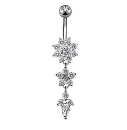 6 pc Belly Piercings Gold, Rose Gold and Silver Flower Belly Ring, Belly Dancing jewelry, surgical steel Dangle, Drill dangle - JettsJewelers