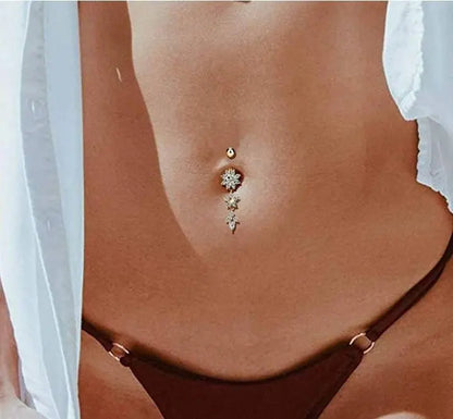 6 pieces Belly Piercings Gold, Rose Gold and Silver Flower Belly Ring, Belly Dancing jewelry, surgical steel Dangle, Drill dangle JettsJewelers