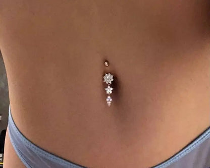 6 pieces Belly Piercings Gold, Rose Gold and Silver Flower Belly Ring, Belly Dancing jewelry, surgical steel Dangle, Drill dangle JettsJewelers