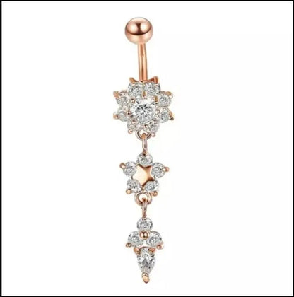 6 pieces Belly Piercings Gold, Rose Gold and Silver Flower Belly Ring, Belly Dancing jewelry, surgical steel Dangle, Drill dangle JettsJewelers