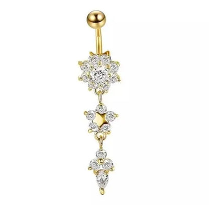 6 pieces Belly Piercings Gold, Rose Gold and Silver Flower Belly Ring, Belly Dancing jewelry, surgical steel Dangle, Drill dangle JettsJewelers