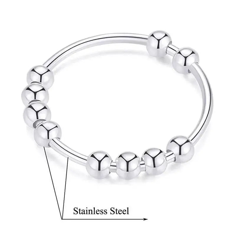 925 Sterling Silver Anti Anxiety Ring for Women Men Fidget Rings for Anxiety Anxiety Ring with Beads Spinner Ring for Anxiety Spinning Ring JettsJewelers