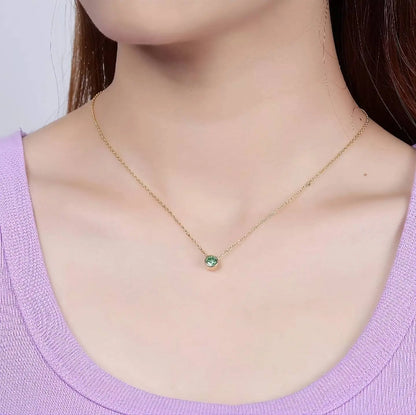 925 Sterling Silver Blue Topaz Green Moissanite Dark Emerald 5mm Round Pendant Necklace JettsJewelers