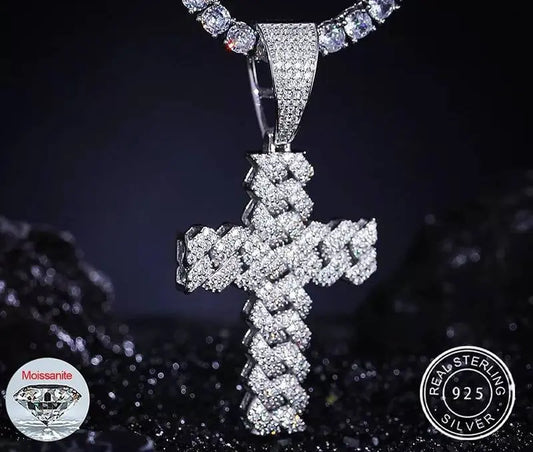 925 Sterling Silver Moissanite Cross Diamond Pendant 18k Gold Platinum Plated Miami Bling Drip JettsJewelers