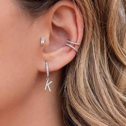 925 Sterling Silver Post 14K Gold Plated Dainty Cute Hypoallergenic Small Dangle Hoop Cubic Zirconia Initial Earrings Jewelry Gift for Women