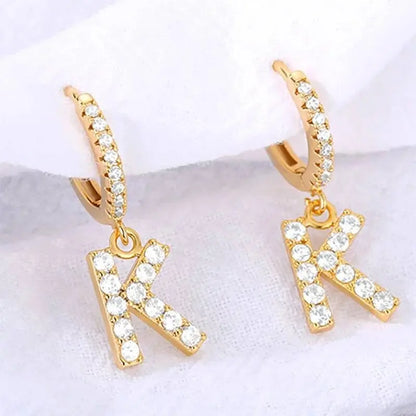 925 Sterling Silver Post 14K Gold Plated Dainty Cute Hypoallergenic Small Dangle Hoop Cubic Zirconia Initial Earrings Jewelry Gift for Women