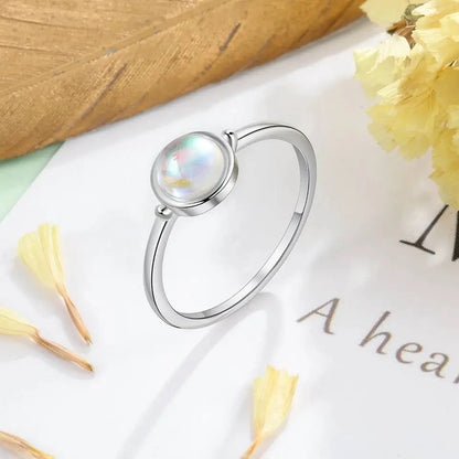 925 Sterling Silver Round Moonstone Ring Minimalist - JettsJewelers