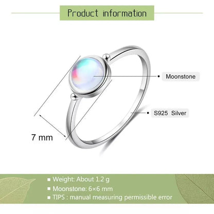 925 Sterling Silver Round Moonstone Ring Minimalist - JettsJewelers