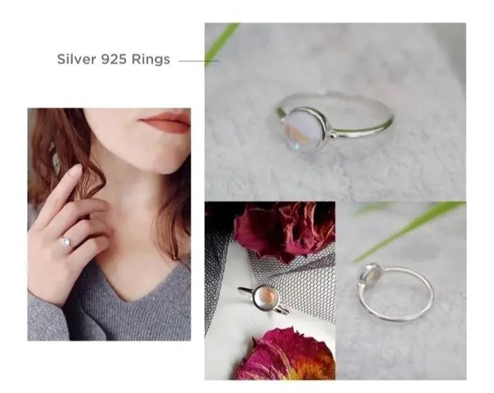 925 Sterling Silver Round Moonstone Ring Minimalist - JettsJewelers