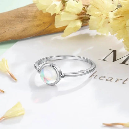 925 Sterling Silver Round Moonstone Ring Minimalist - JettsJewelers