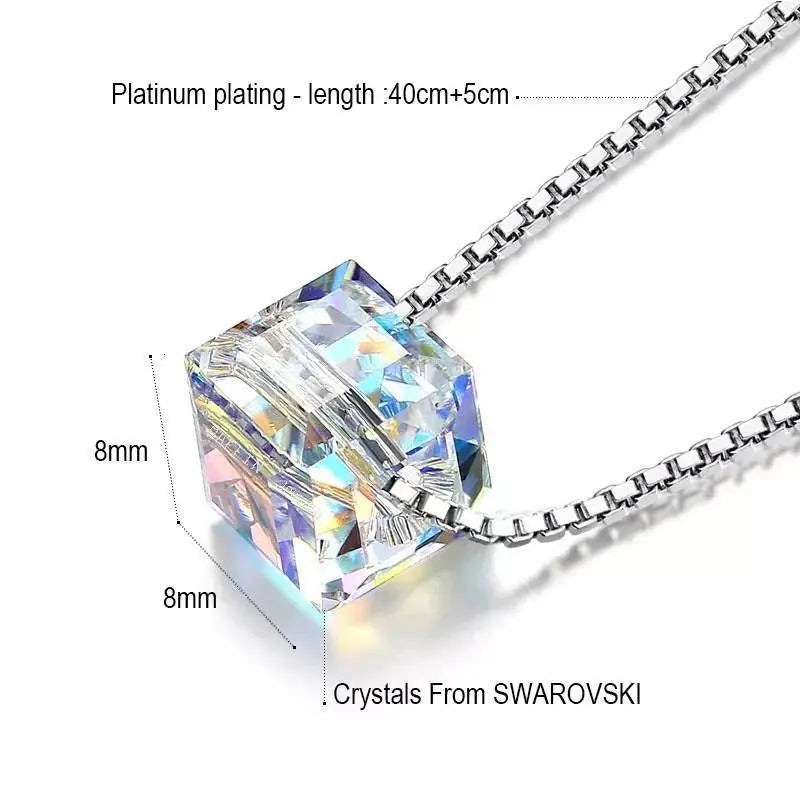 925 Sterling Silver Swarovski Crystals Transparent Chain Necklace for Women JettsJewelers
