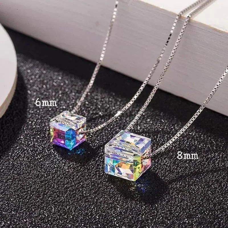 925 Sterling Silver Swarovski Crystals Transparent Chain Necklace for Women JettsJewelers