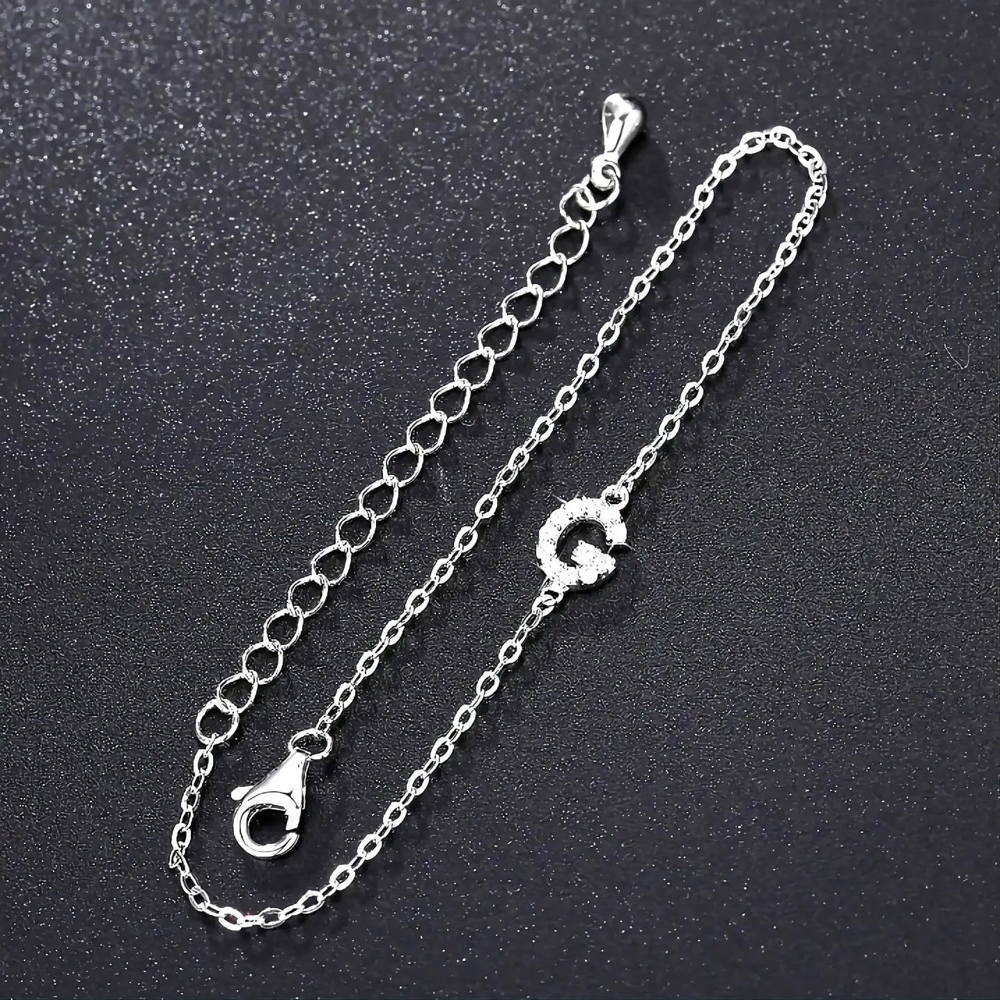 925 Sterling Silver Tiny Moissanite Diamond Letter Chain Bracelet Initial Bracelet Personalized Jewelry Alphabet Charm Bracelet JettsJewelers