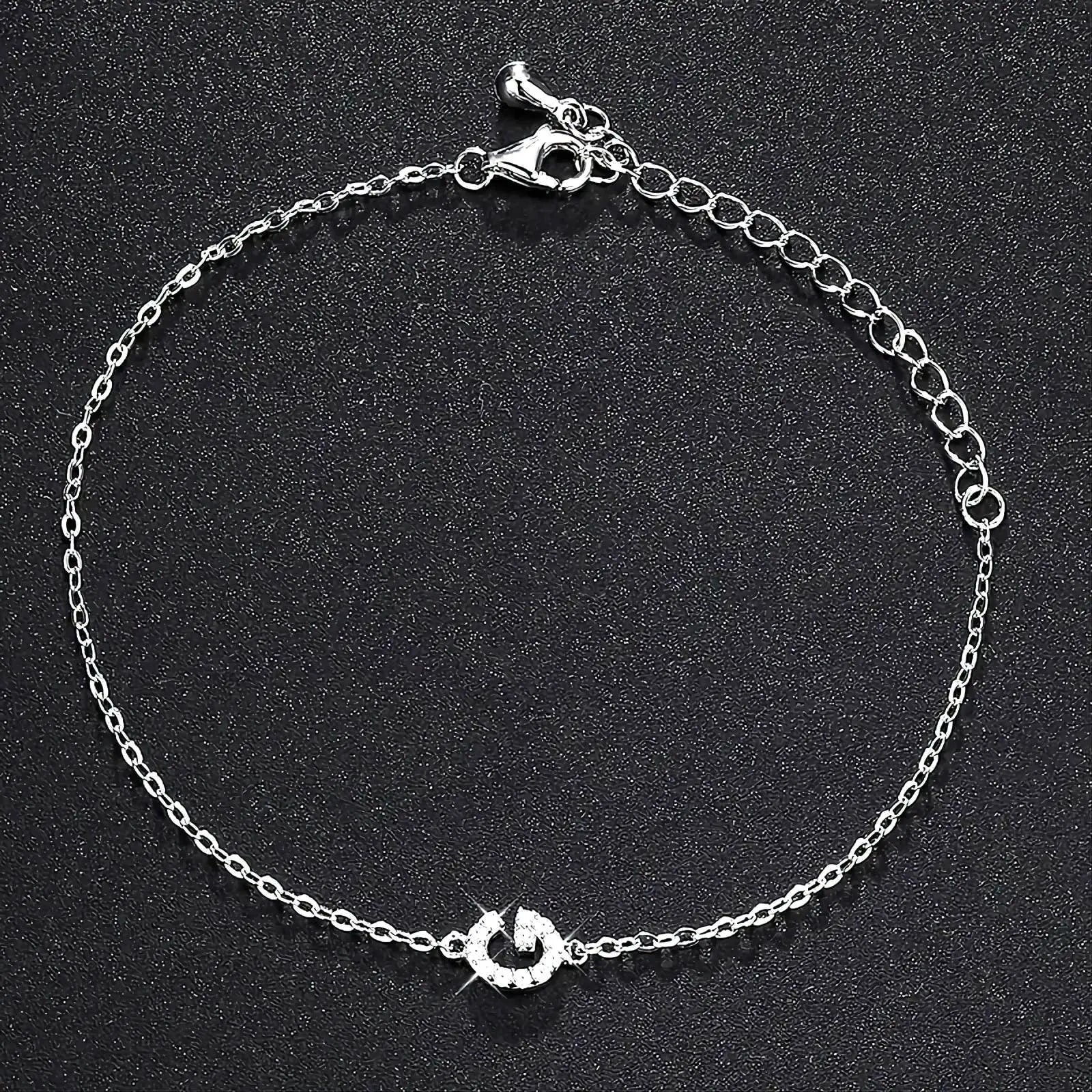 925 Sterling Silver Tiny Moissanite Diamond Letter Chain Bracelet Initial Bracelet Personalized Jewelry Alphabet Charm Bracelet JettsJewelers