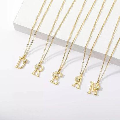 A-Z Gold Letter Necklace With Crystal Flower Girls | Gold Initial Letter Pendant Necklaces for Women - JettsJewelers