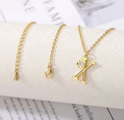 A-Z Gold Letter Necklace With Crystal Flower Girls | Gold Initial Letter Pendant Necklaces for Women - JettsJewelers