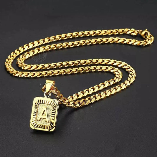 A-Z Letter Pendant Necklace Mens Womens Capital Letter Gold Plated Stainless Steel Box Chain 22inch - JettsJewelers