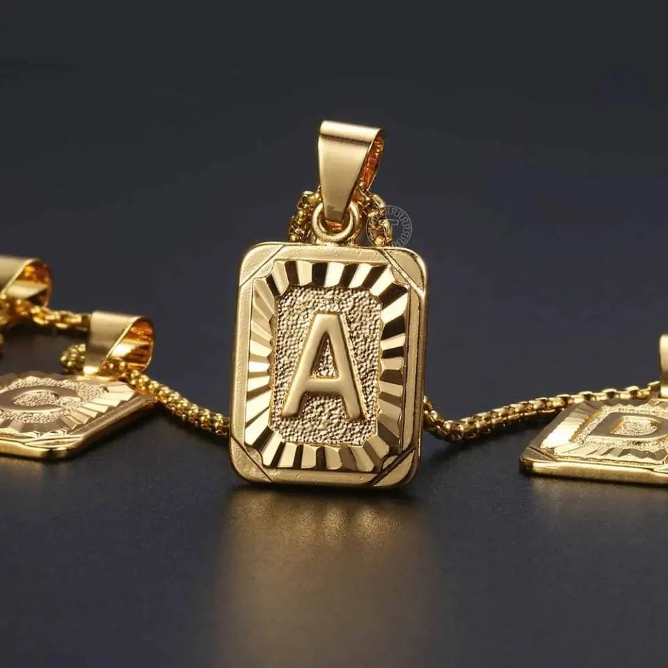 A-Z Letter Pendant Necklace Mens Womens Capital Letter Gold Plated Stainless Steel Box Chain 22inch - JettsJewelers