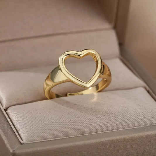 Adjustable Hollow Heart Ring Ring Gold Plated Stainless Steel JettsJewelers