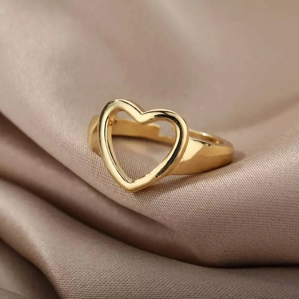 Adjustable Hollow Heart Ring Ring Gold Plated Stainless Steel JettsJewelers
