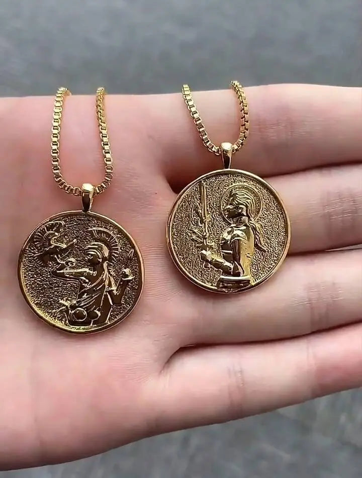Amazing Women Necklace in 18k Gold | Inspirational Women Pendant Coin Medallion Necklace Athena Medusa Godness Joan of Arc Hecate JettsJewelers