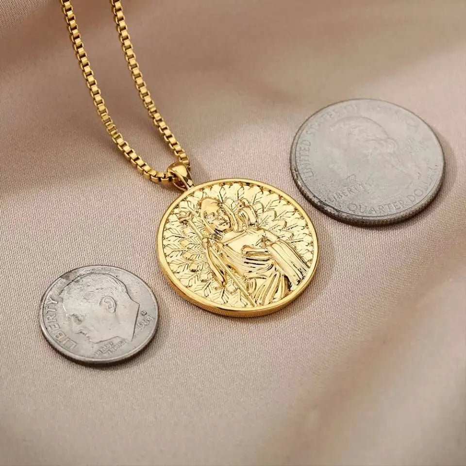 Amazing Women Necklace in 18k Gold | Inspirational Women Pendant Coin Medallion Necklace Athena Medusa Godness Joan of Arc Hecate JettsJewelers