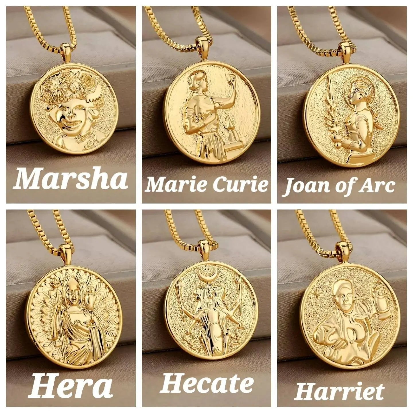 Amazing Women Necklace in 18k Gold | Inspirational Women Pendant Coin Medallion Necklace Athena Medusa Godness Joan of Arc Hecate JettsJewelers