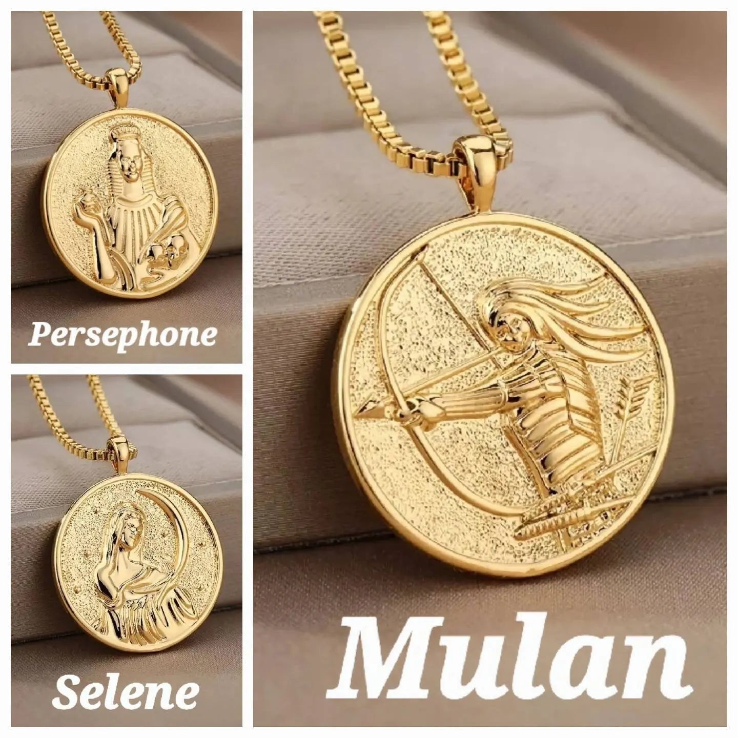 Amazing Women Necklace in 18k Gold | Inspirational Women Pendant Coin Medallion Necklace Athena Medusa Godness Joan of Arc Hecate JettsJewelers